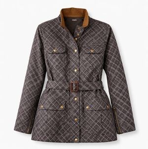 J. McLaughlin Clair Preppy Equestrian Biker Utility Belted Jacket Charcoal XL